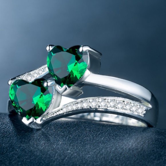 💥925 Silver Plated Green Heart Cut Emerald Exquisite Ring, GPMB1527 - Picture 2 of 5